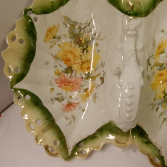 C T Carl Tielsch Double Sided Handle Lobster Bowl Ceramic Floral Rare Unique - Picture 6 of 6